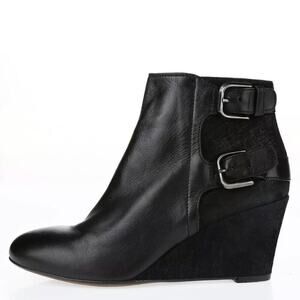 Attilio Giusti Leombruni AGL Double Buckle Wedge Heel Bootie Size 37.5 (7.5 US)